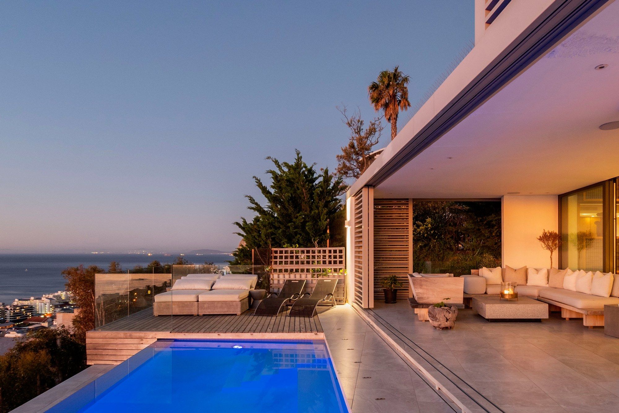 Sea-facing pool terrace at Art Villa in Bantry Bay