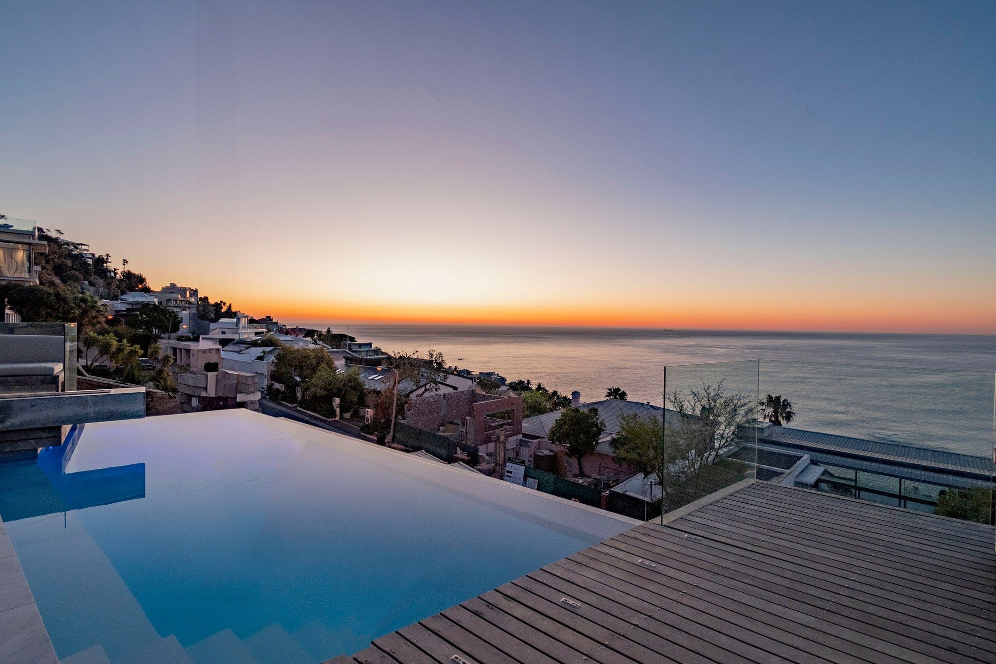 Atlantic sunset beyond the infinity pool at Art Villa