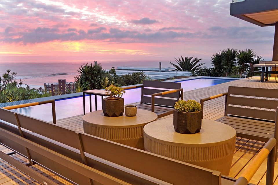 Sunset dining terrace with an ocean view