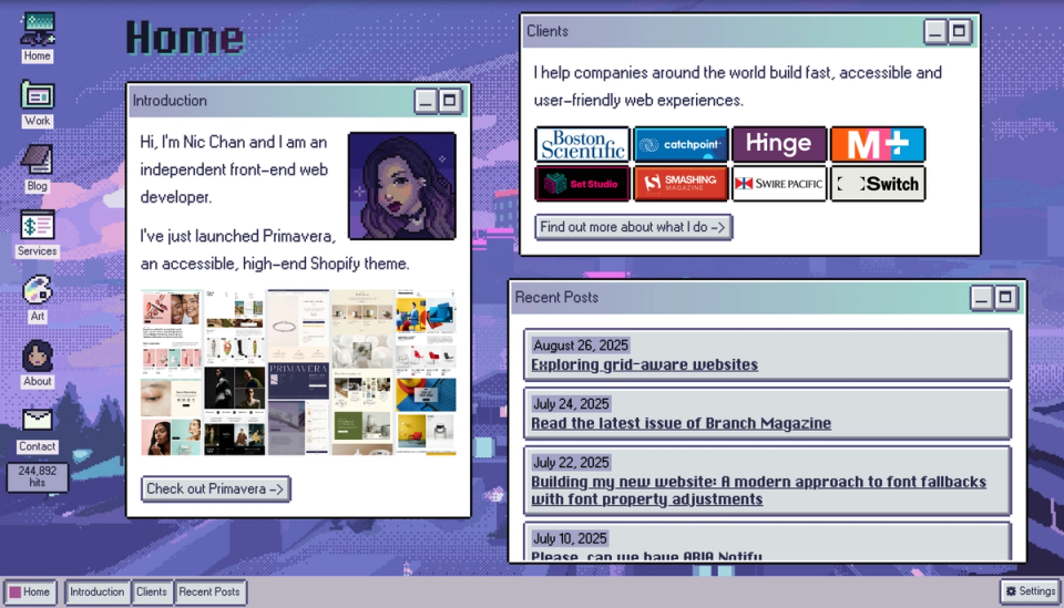 Retro Homepage of Nic Chan's portfolio 