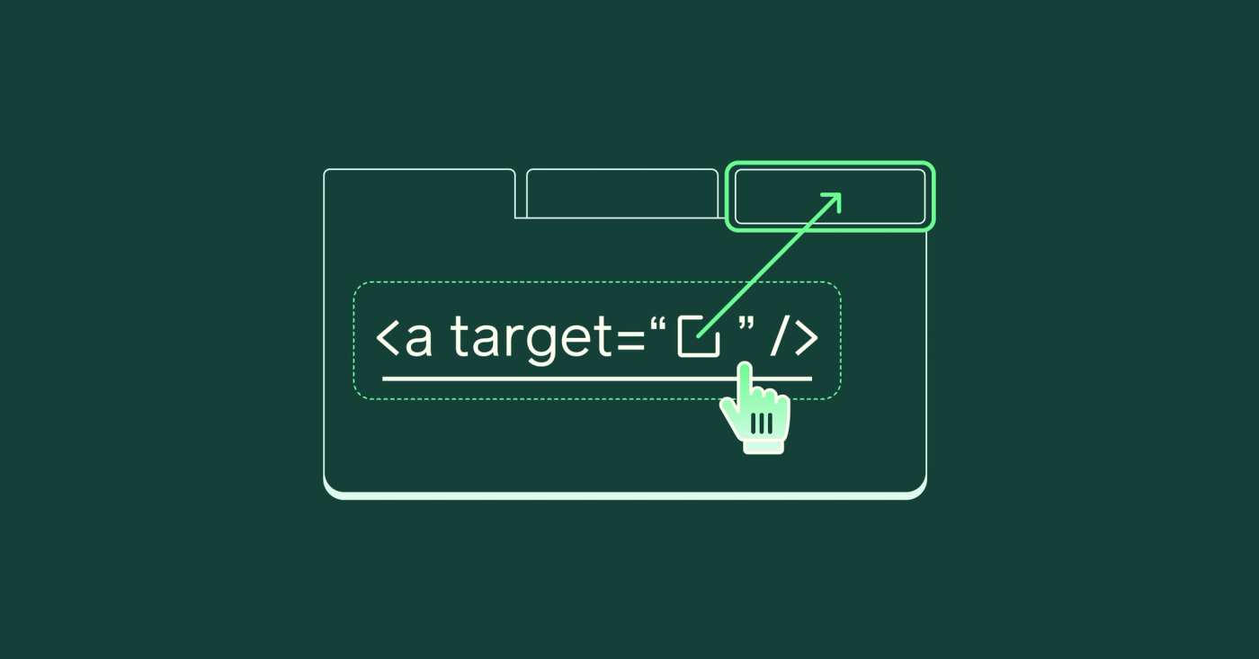 Abstract illustration of an html anchor tag opening a new tab