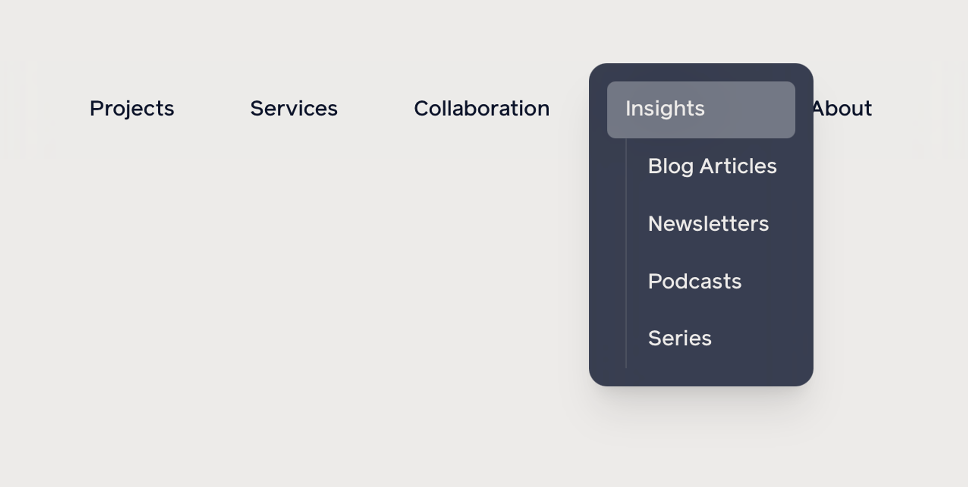 Screenshot of sub menu on main navigation