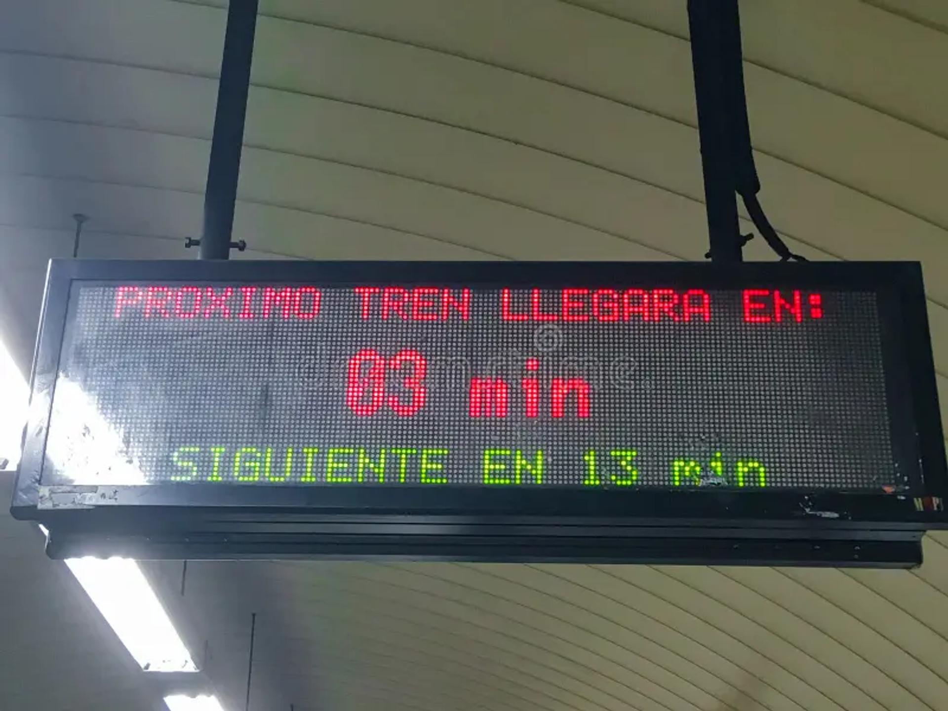 Signage showing the next train arrival time  