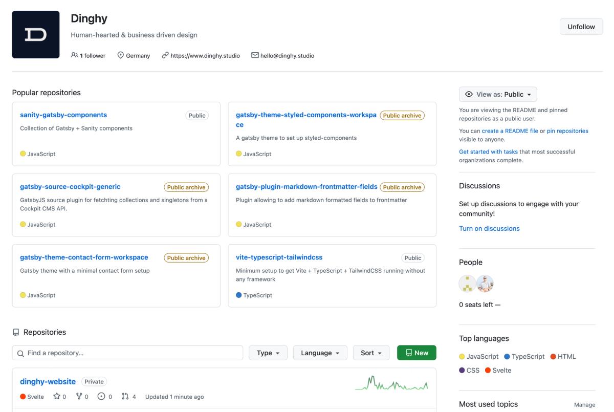 Screenshot showing the Dinghy page on GitHub