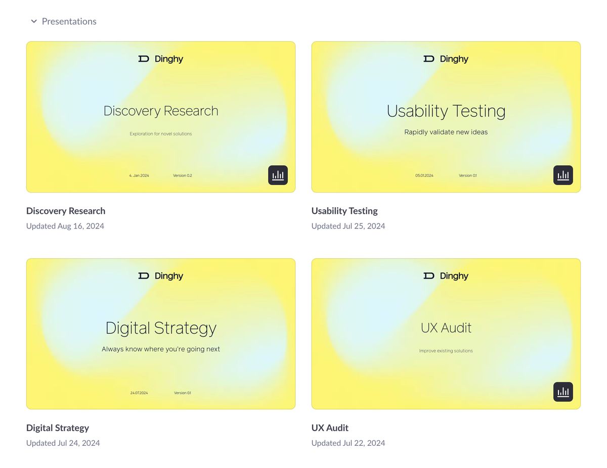 Screenshot of Dinghy service pitch decks