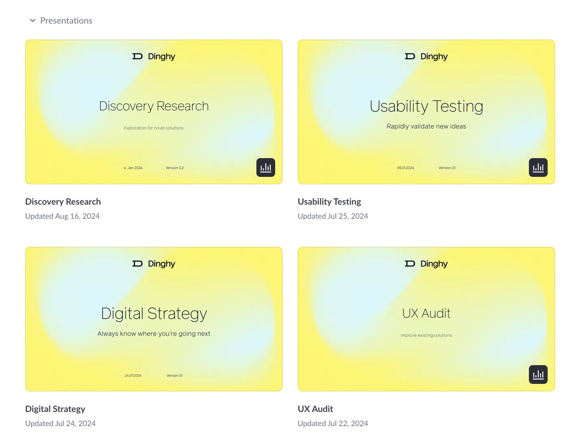 Screenshot of Dinghy service pitch decks