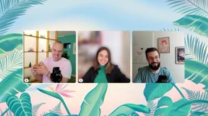 Three team members discussing things on Slack video huddle