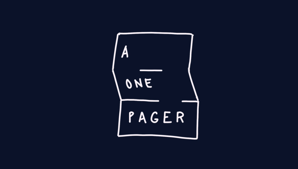 Illustration of a folded flyer showing the text “a one pager”