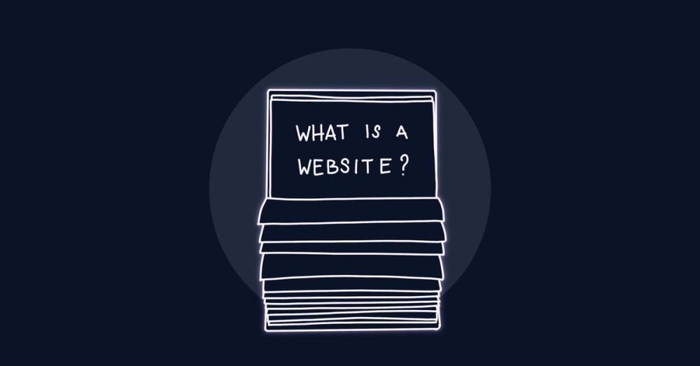 Illustration of a book folded open revealing the title “what is a website”