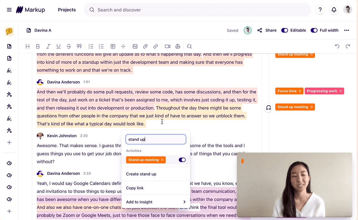 A screenshot of analysis of an interview.