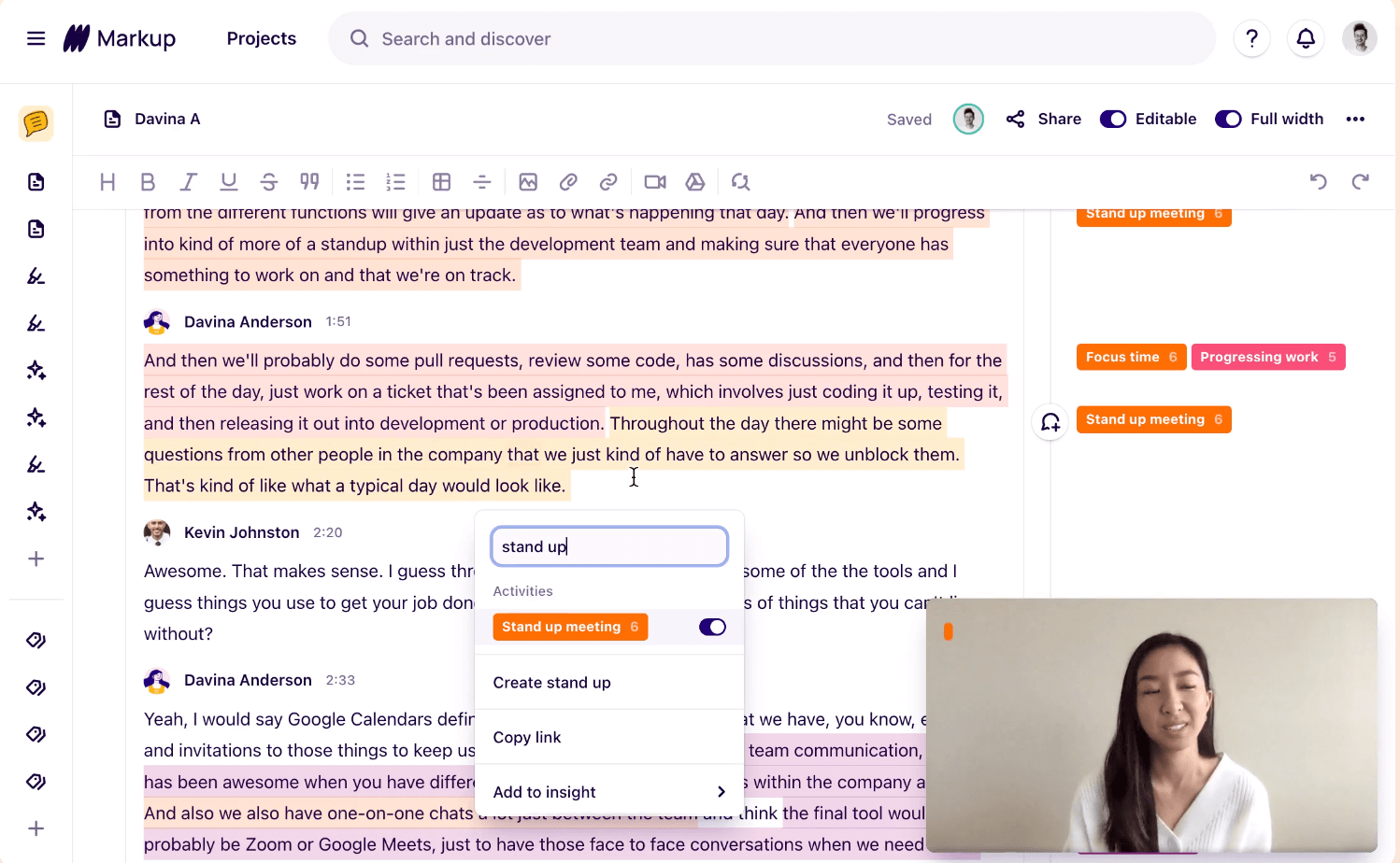 A screenshot of analysis of an interview.