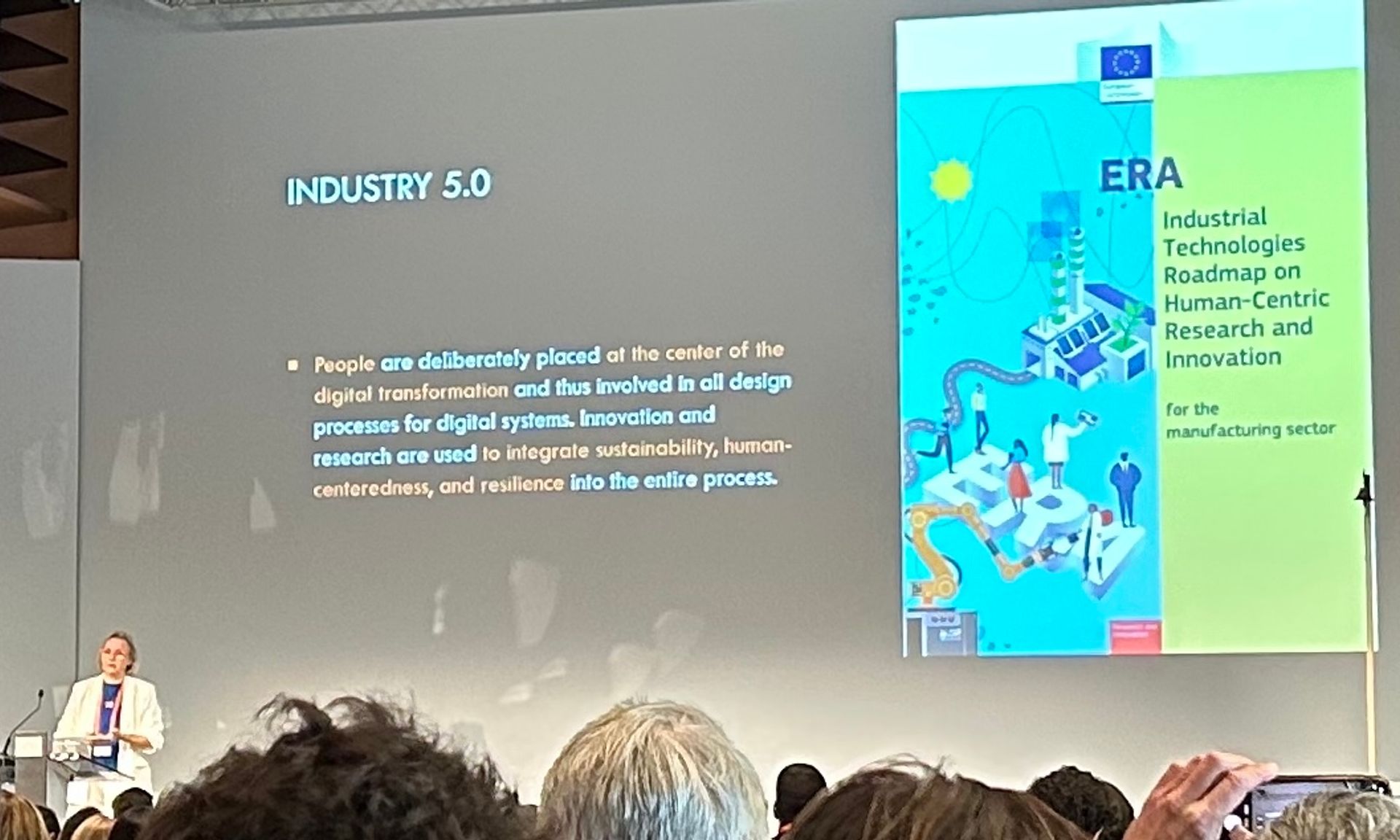 Kerstin Röse on stage sharing the definition of Industry 5.0