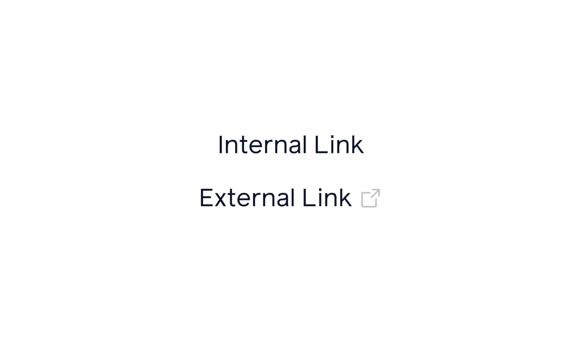 Internal and external page links with custom styling to show an icon next to the external link