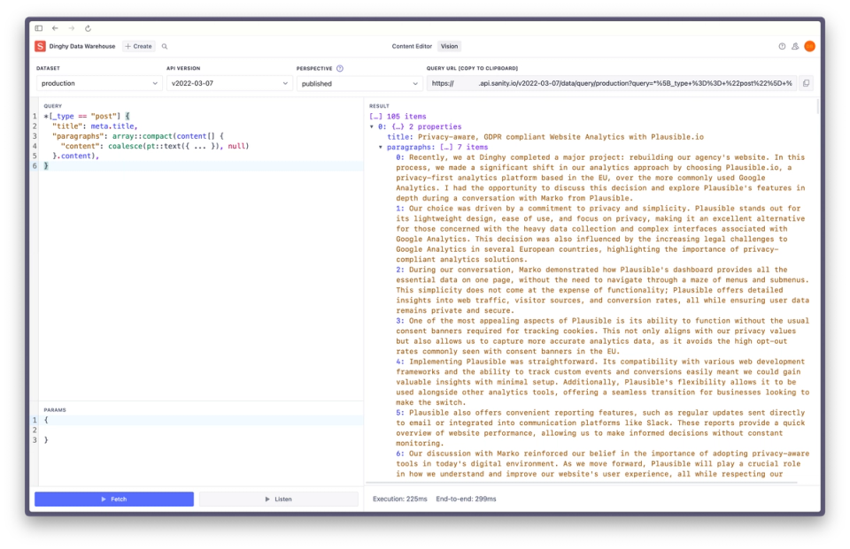 Screenshot of Data Lake response