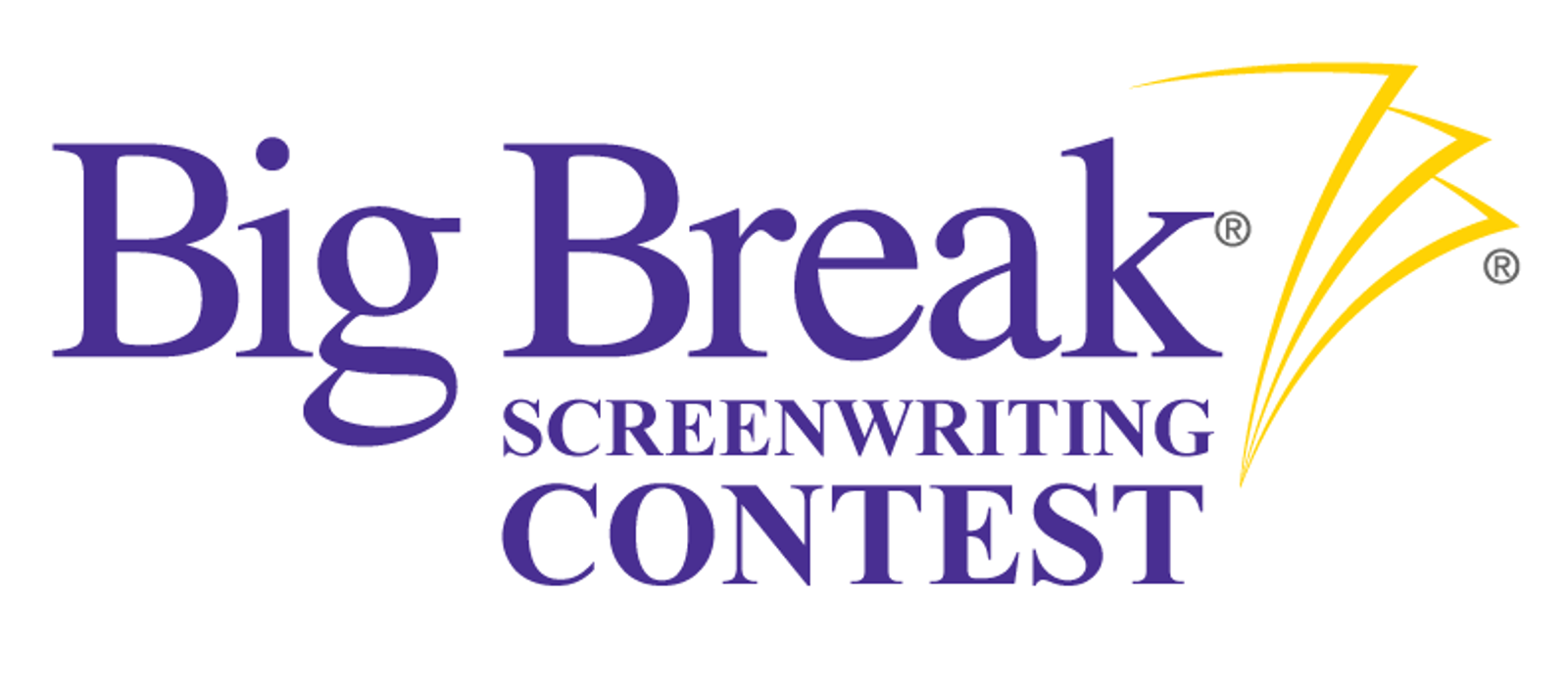 The logo of the Big break screenwriting software in blue letters with yelllow page edges.