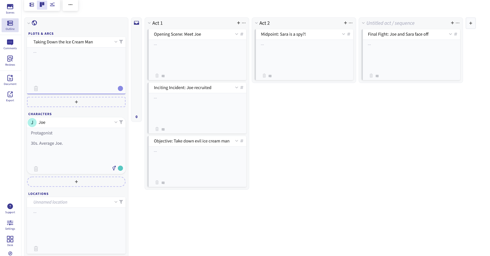 card view arc studio pro screenwriting software