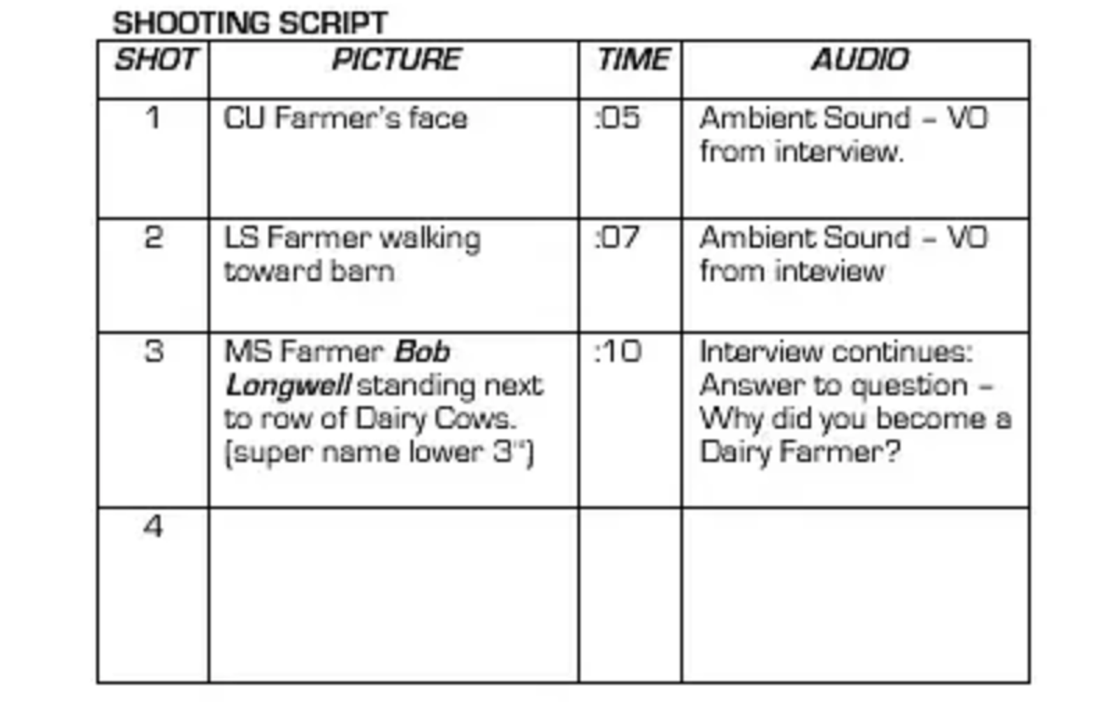 Example documentary shooting script.