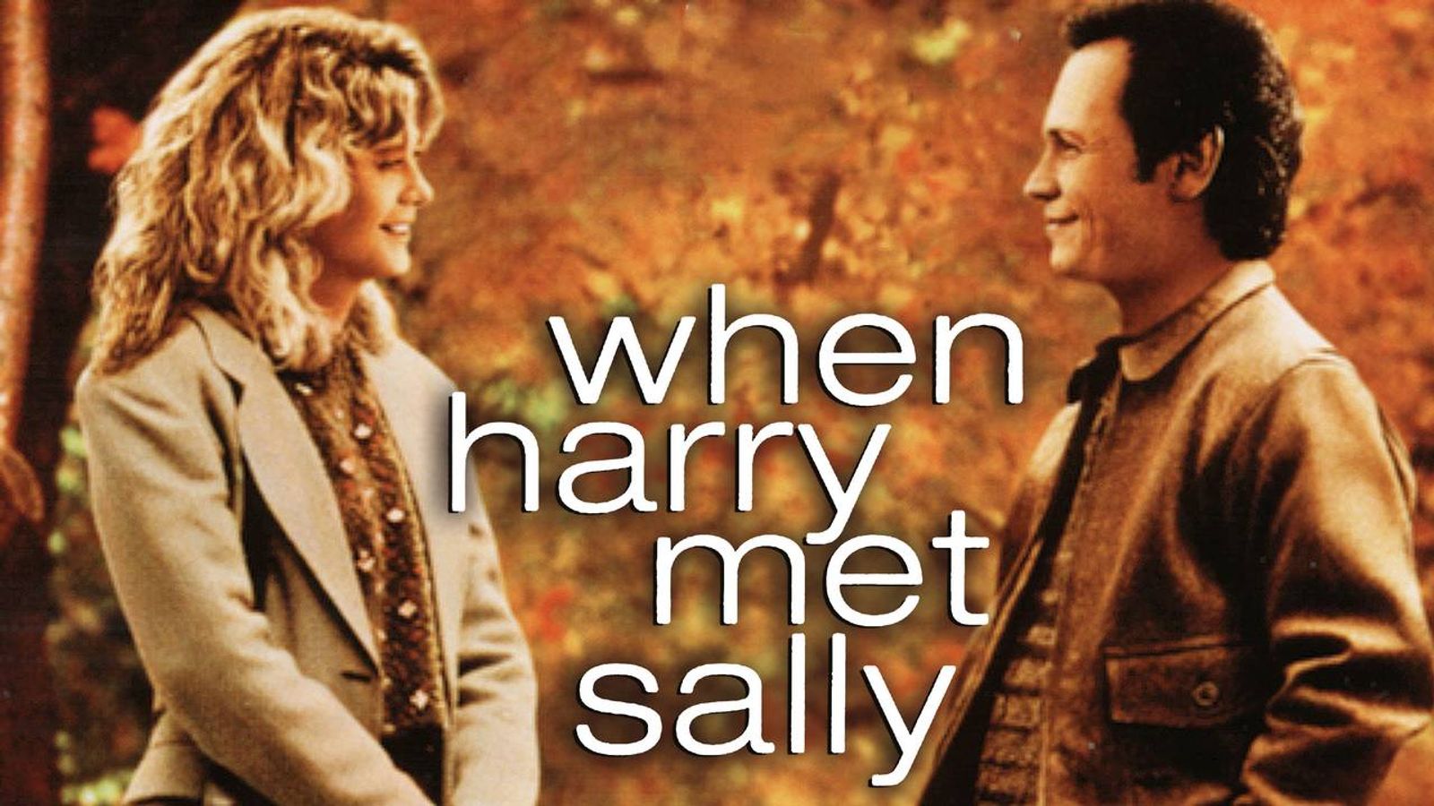 A poster depicting when Harry met Sally. The characters are looking at each other lovingly in an autumn setting.