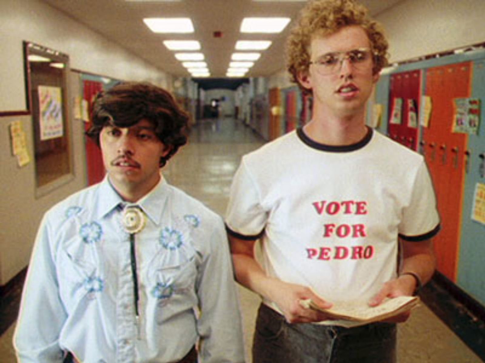 The film Napoleon Dynamite as Pedro's classmates rally for students to vote for him 