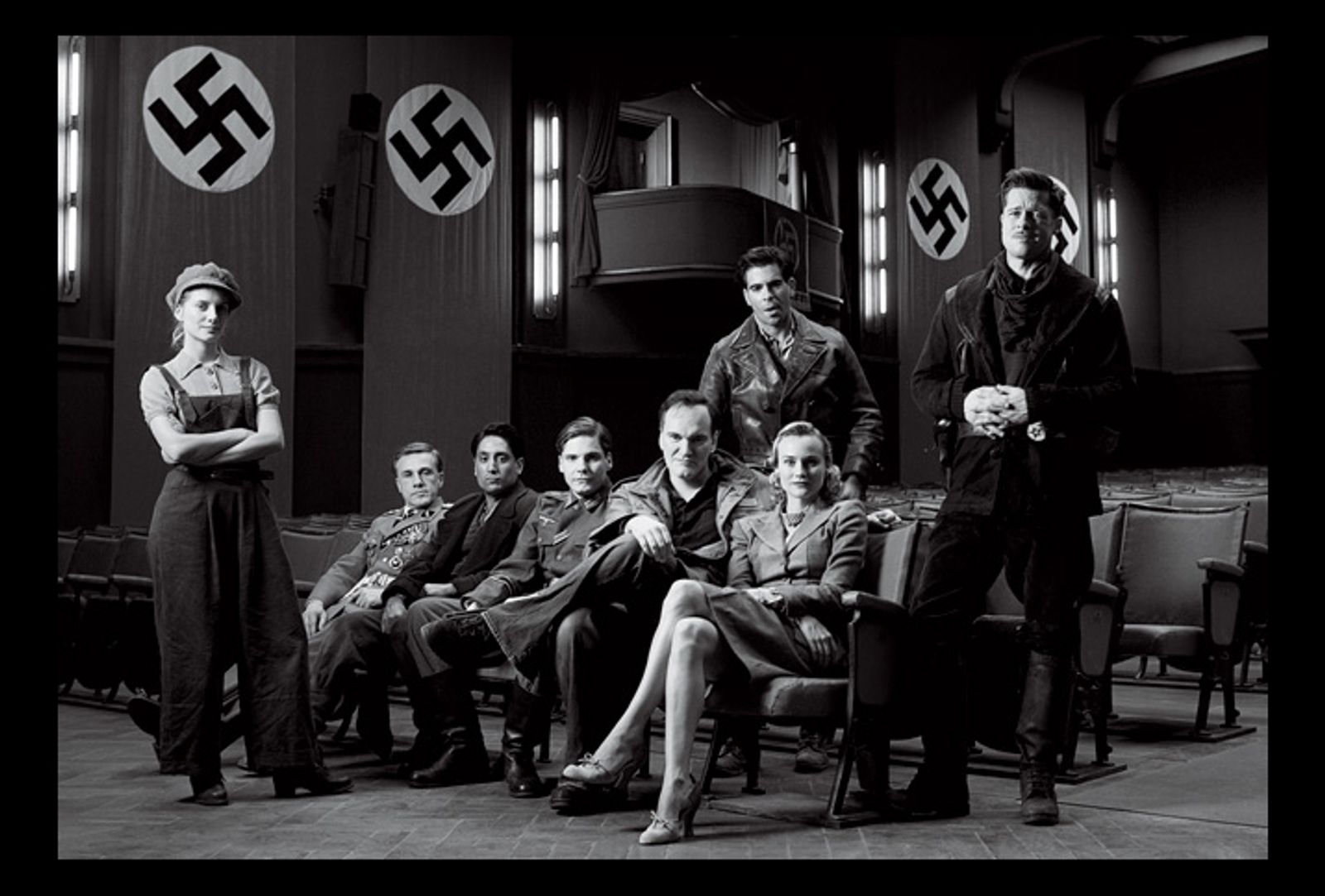 The cast of Inglorious Basterds in a Nazi movie theatre.