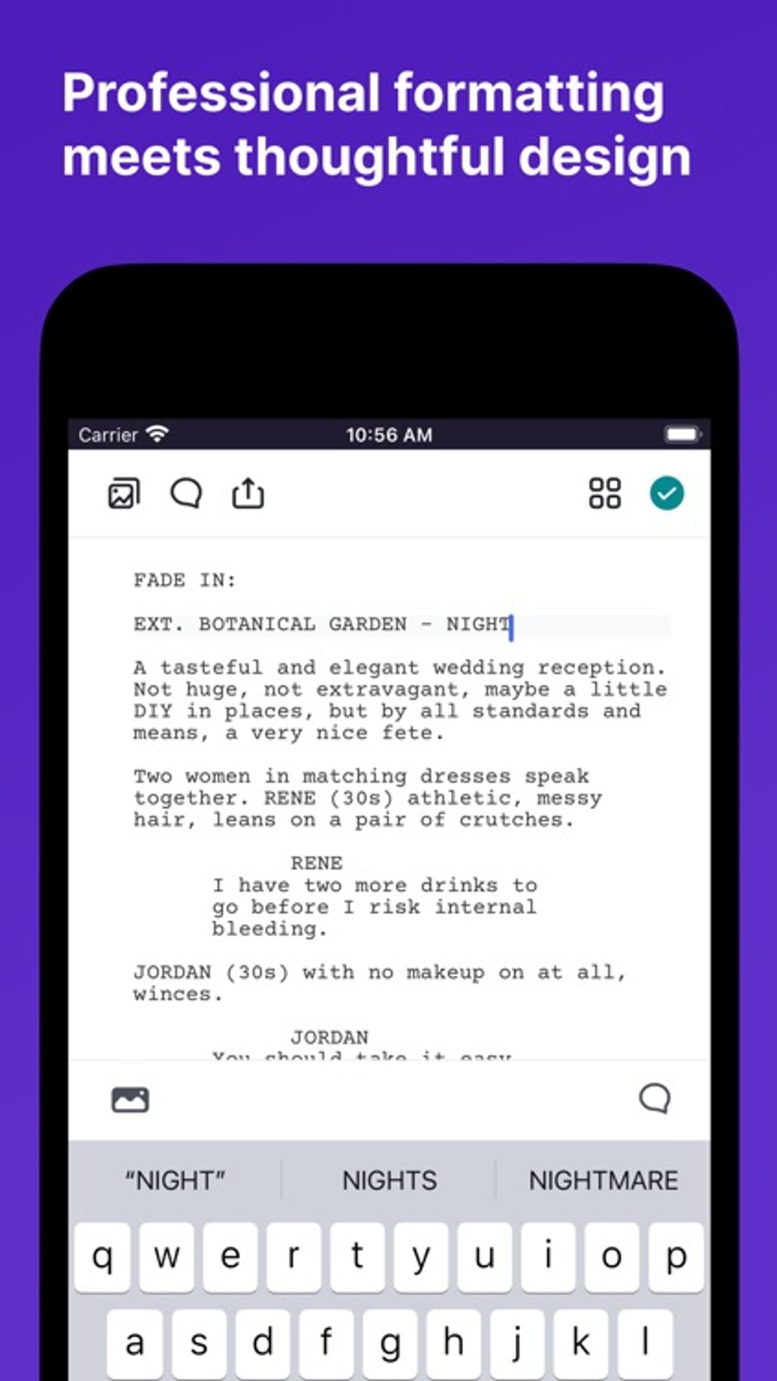 Arc Studio Pro's screenwriting app.