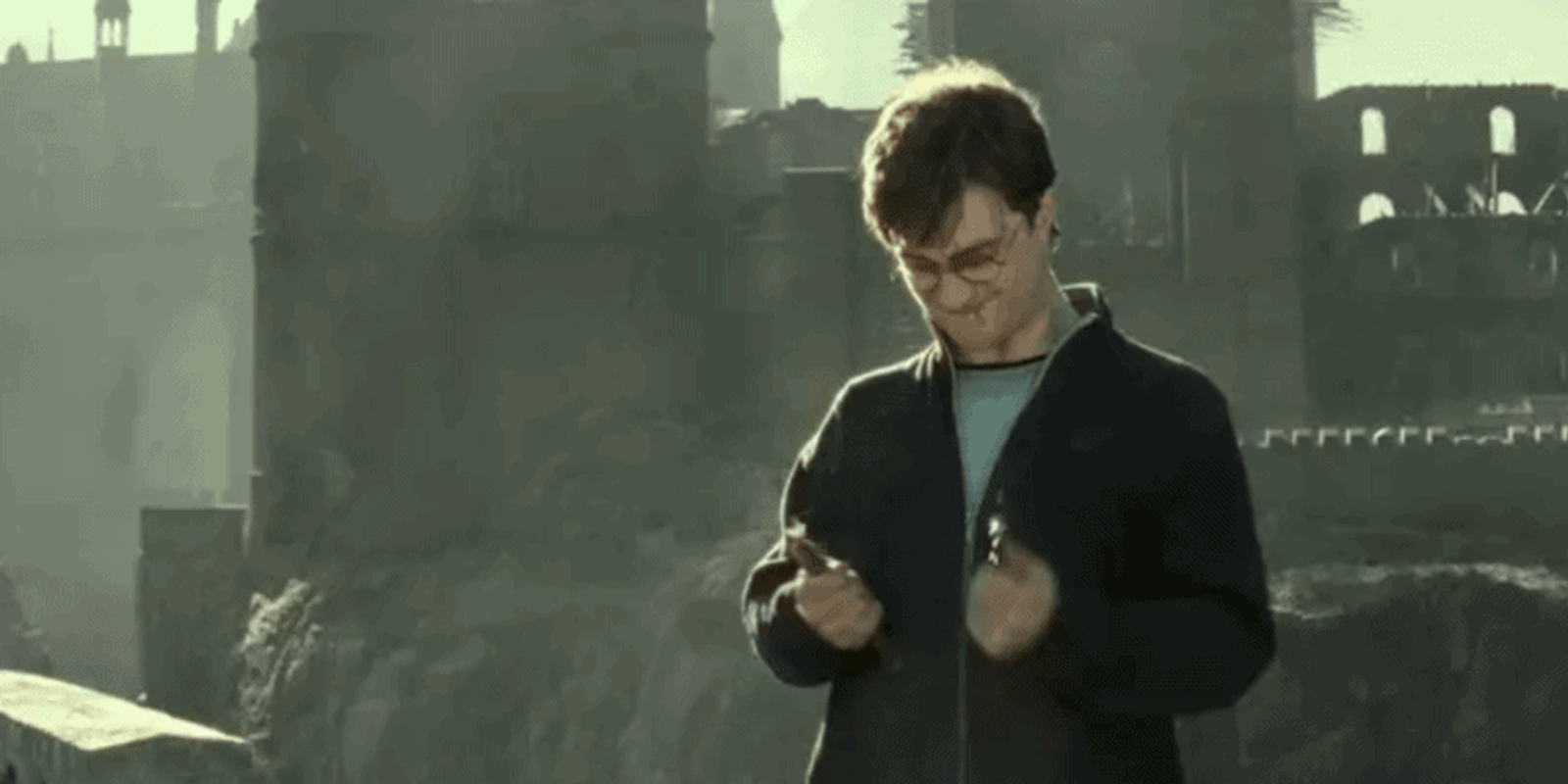Harry Potter snapping the Elder Wand in two in Harry Potter and the Deathly Hallows Part 2