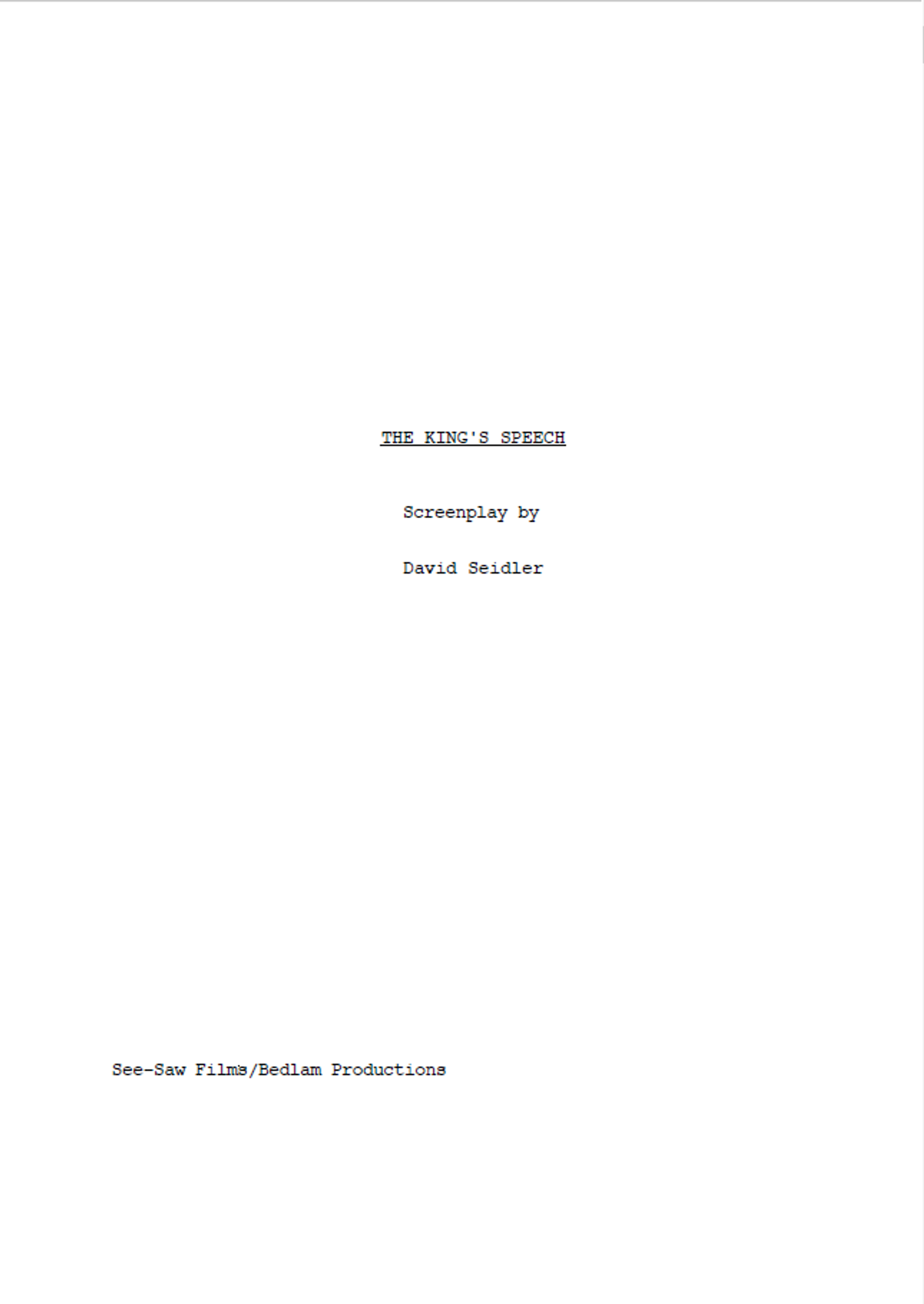 the king's speech screenplay title page