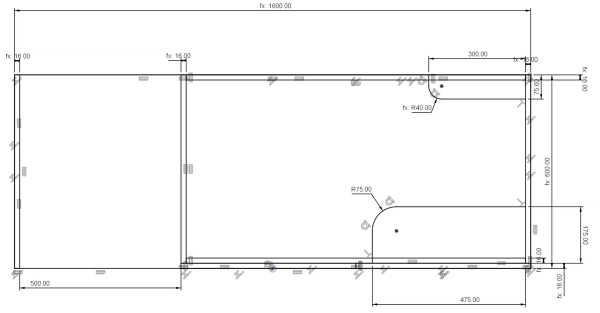 Carcass layout sketch for kitchen module