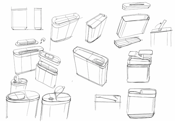 Recycle bin concept refinement sketches