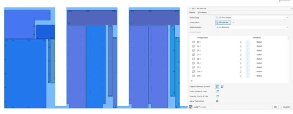Fusion 360 arrange feature laying out carcass parts on multiple sheets