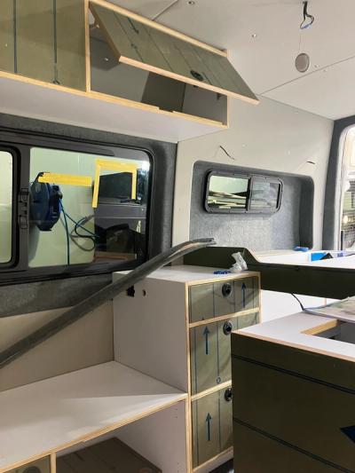 Merceded Sprinter cabinetry installation