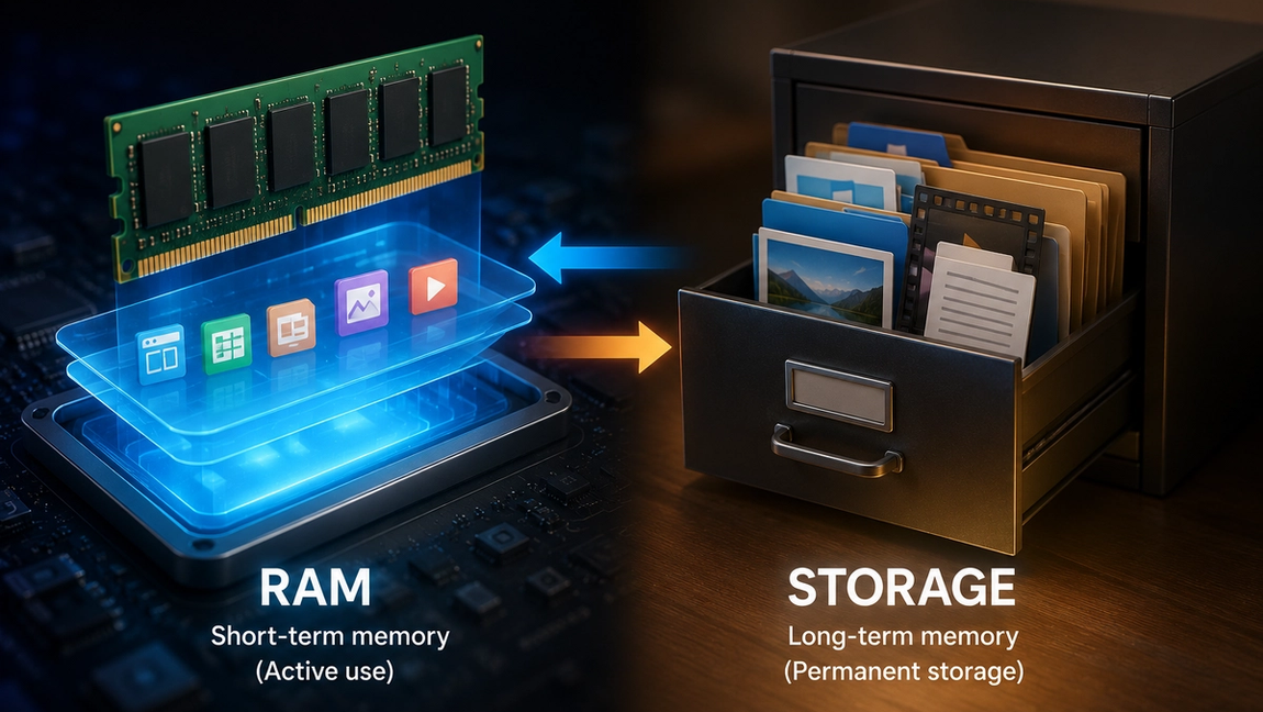 The Difference Between RAM and Storage (Explained Simply)