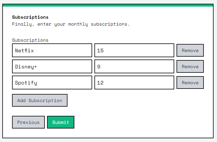 Field array input during the setup process