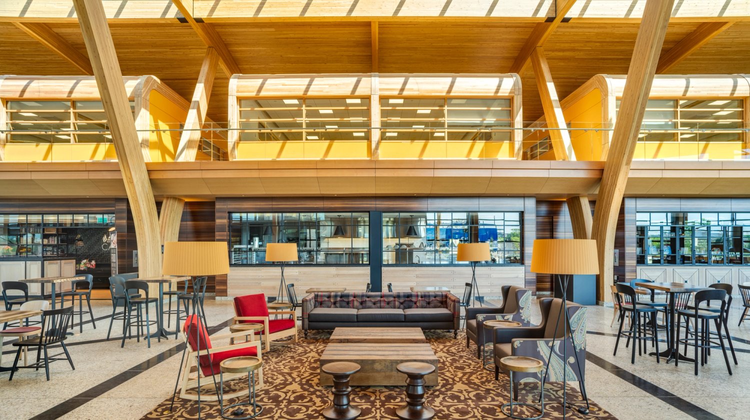 it is a large room with a lot of furniture and tables .
