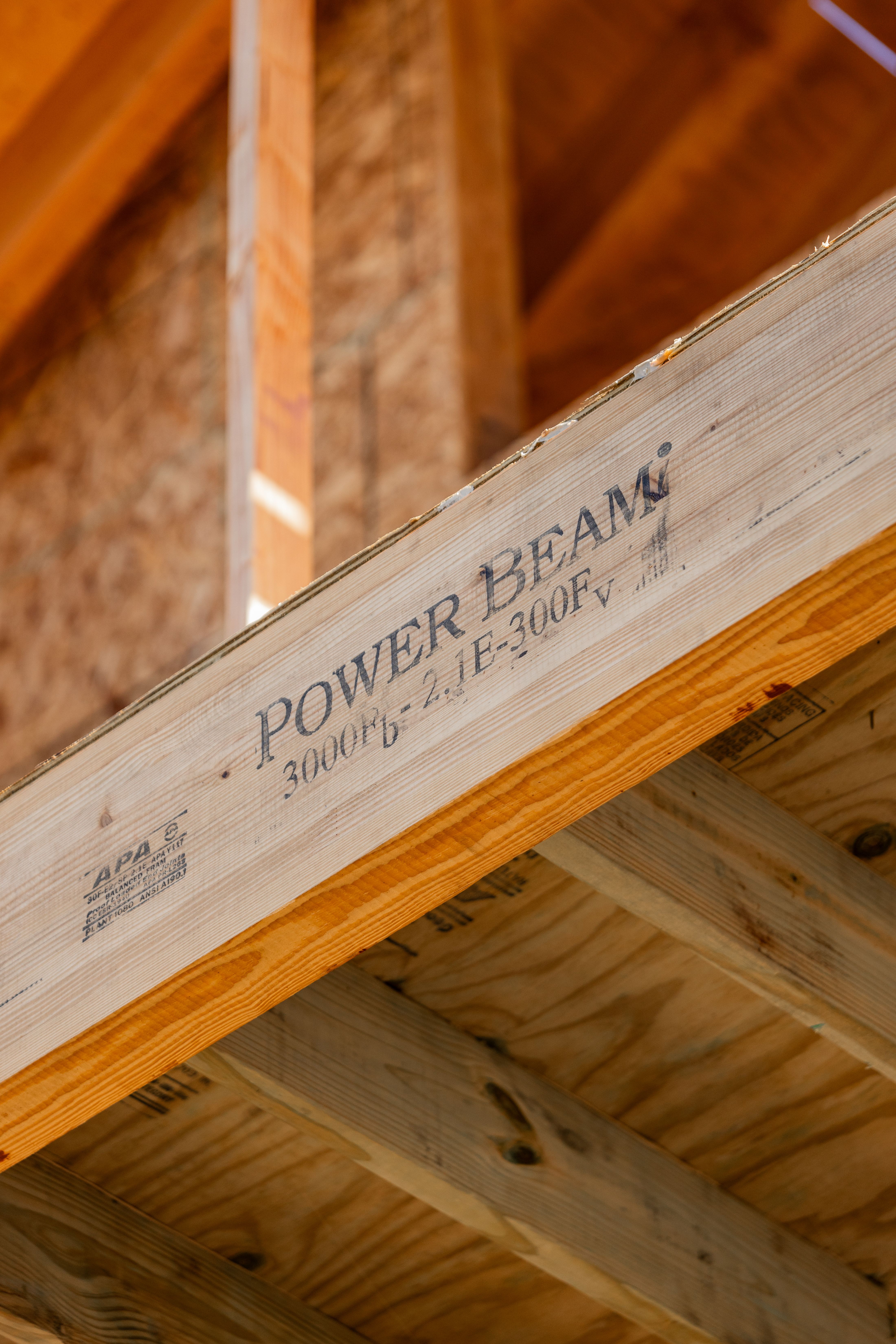a wooden beam that says power beam on it.