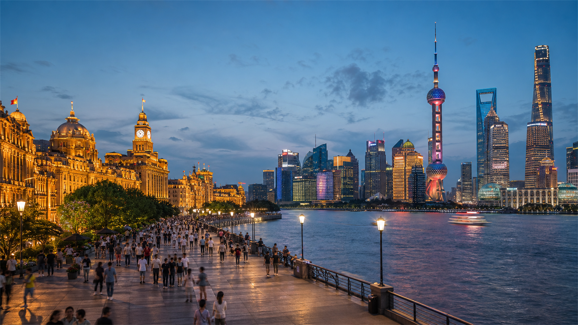Nanjing Road and Bund evening