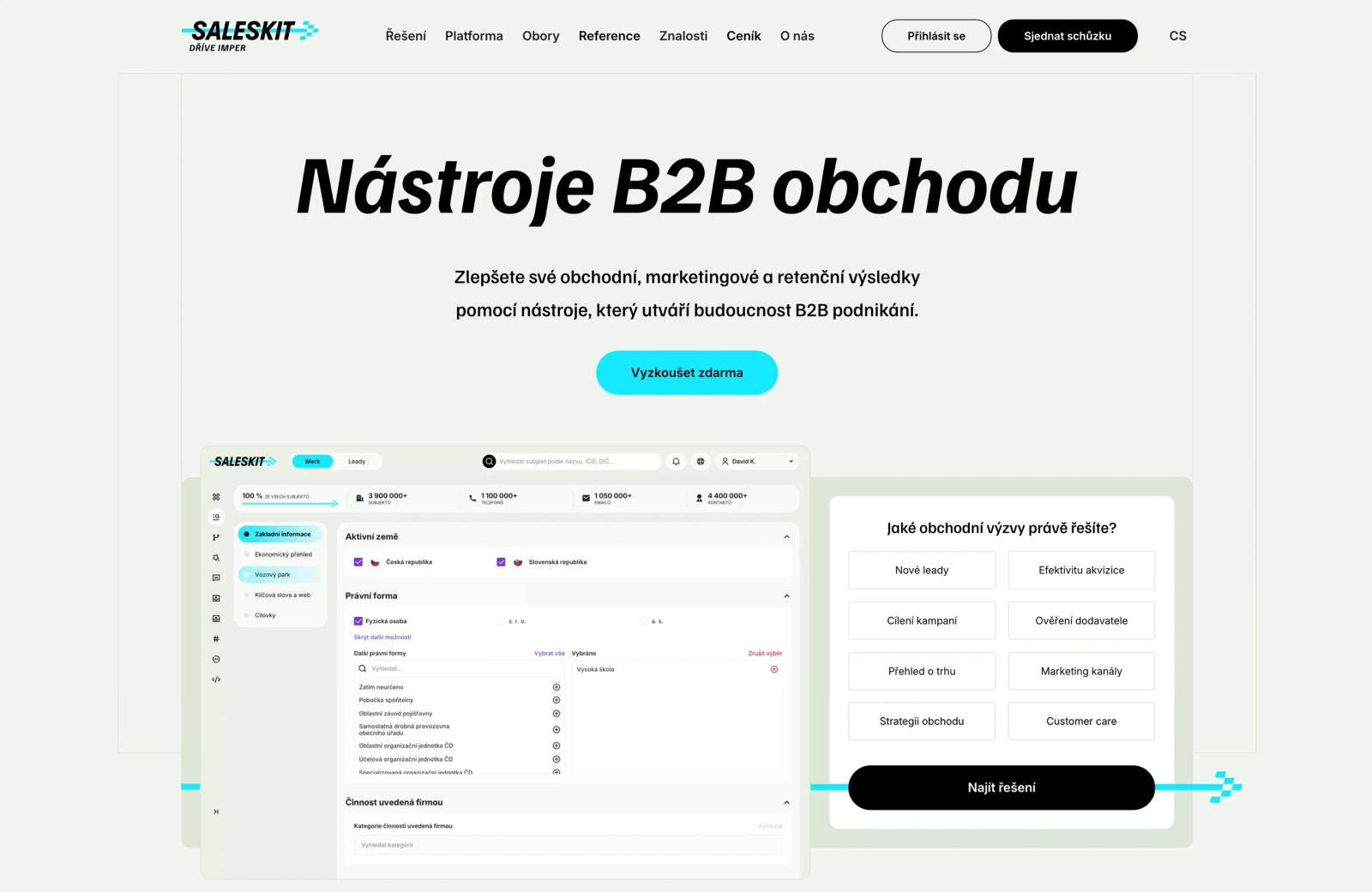 Ukázka webové stránky www.saleskit.com/cs vytvořené ve Webflow