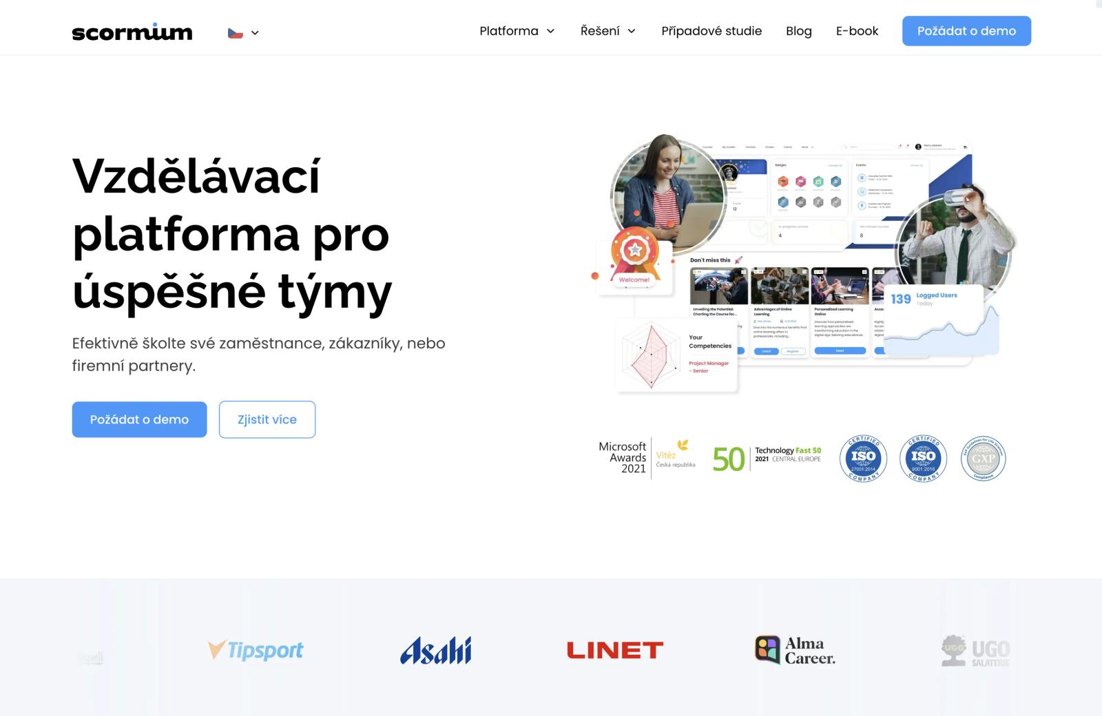 Ukázka webové stránky www.scormium.com vytvořené ve Webflow