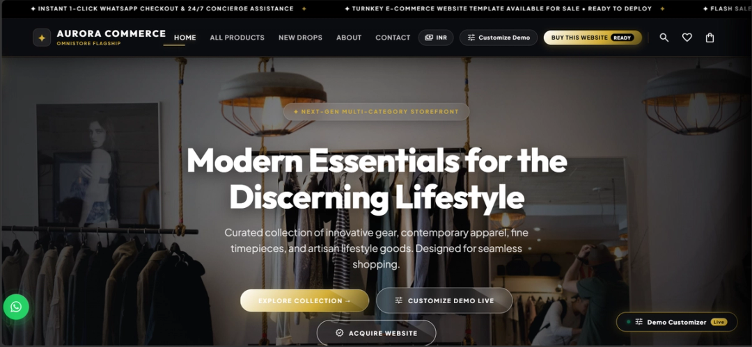 Home page of Aurora Commerce, an online store for lifestyle products