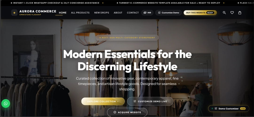 Home page of Aurora Commerce, an online store for lifestyle products