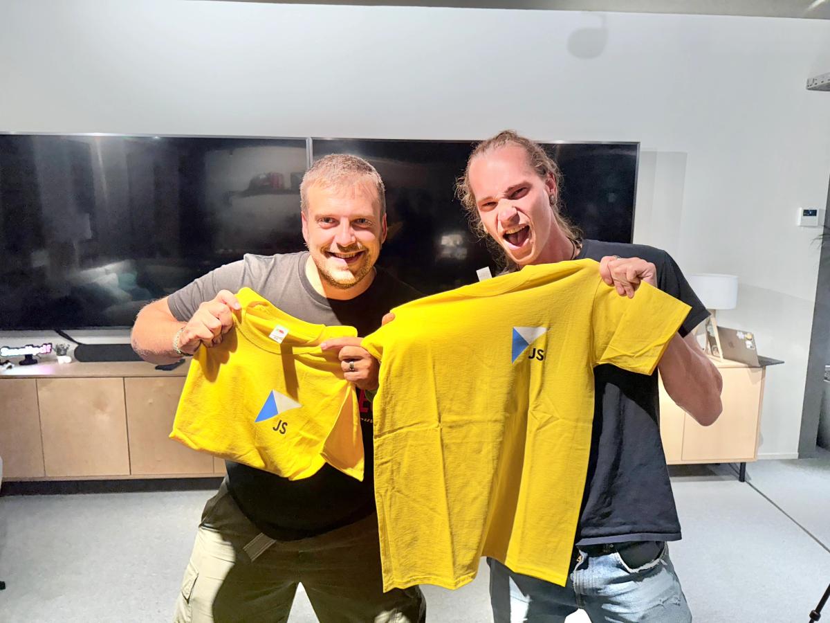 Bert and Elian Bringing the ZurichJS T-shirts to Zurich!