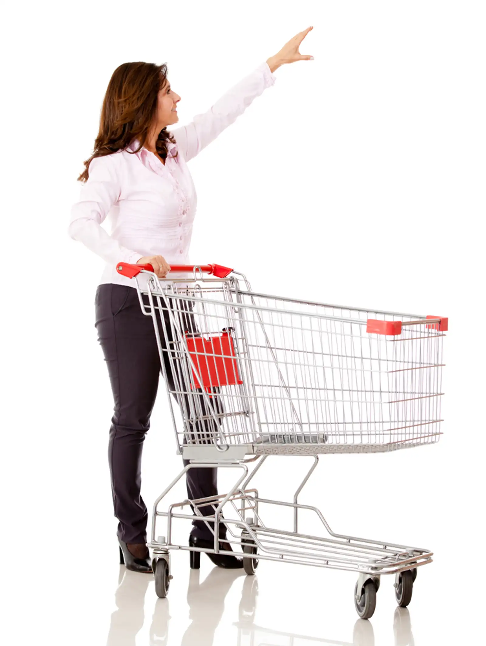 Woman with a shopping cart reaching for something - isolated over white-1.jpeg