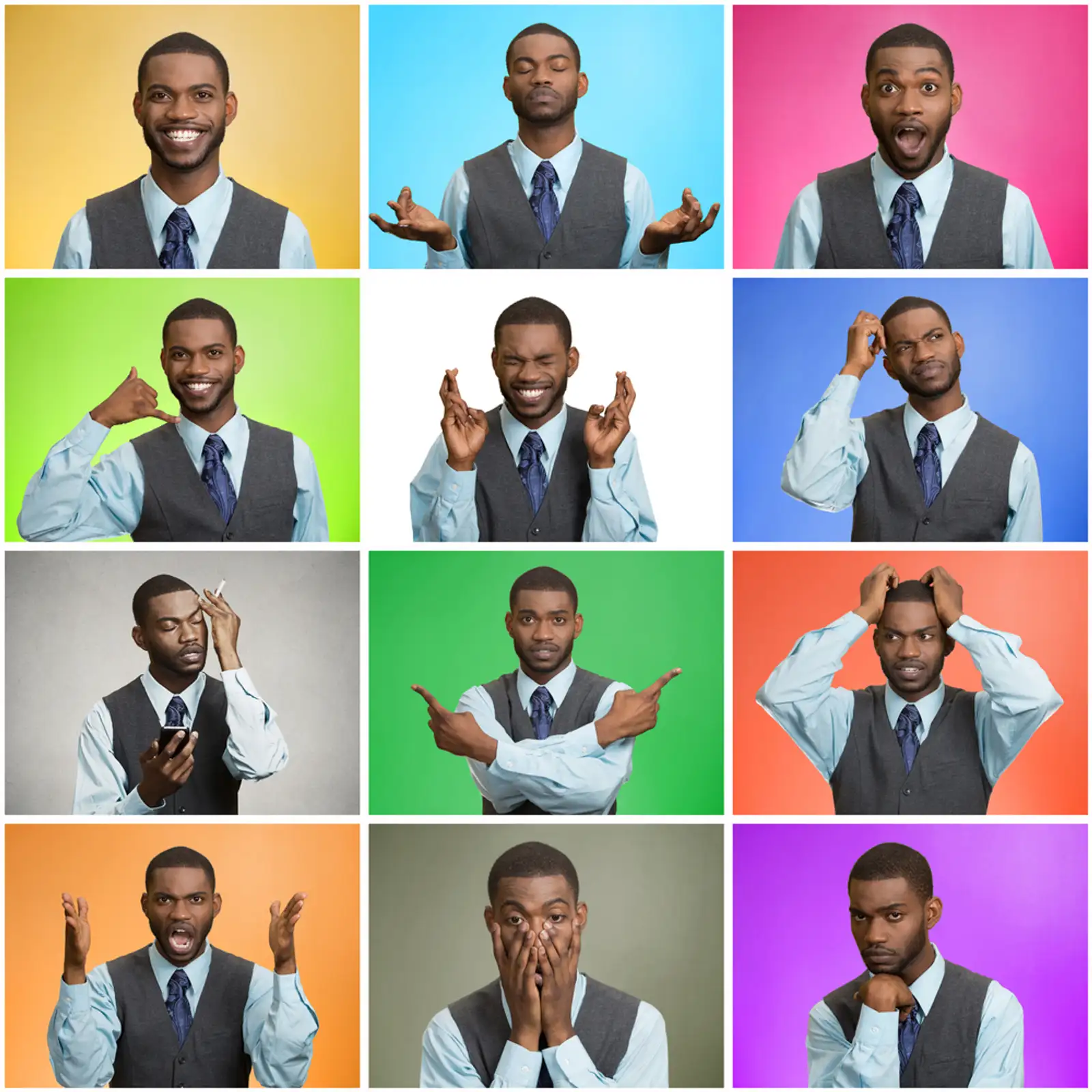 Man mood%2c behavior changes%2c swings. Collage young man expressing different emotions%2c showing facial expressions%2c feelings on colorful backgrounds. Human life perception%2c body language%2c gestures..jpeg