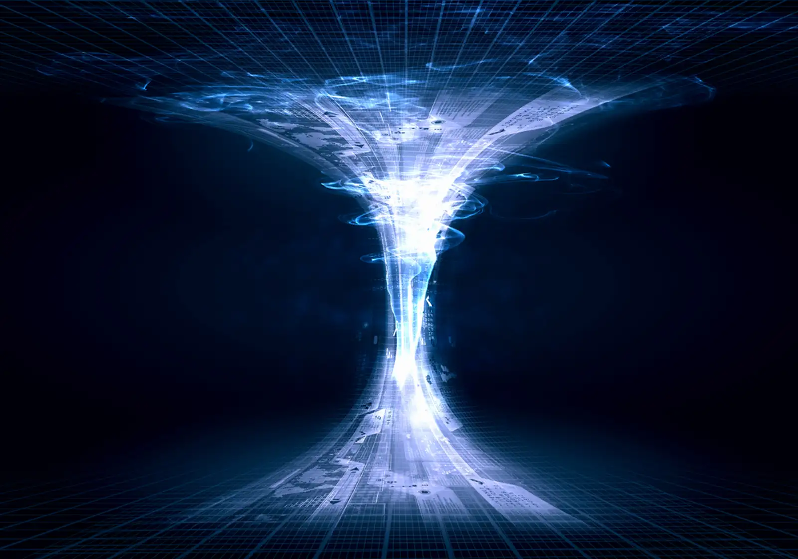 Blue digital funnel against dark background. Technology concept.jpeg