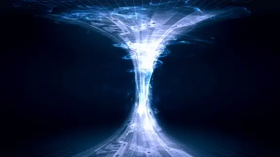 Blue digital funnel against dark background. Technology concept.jpeg