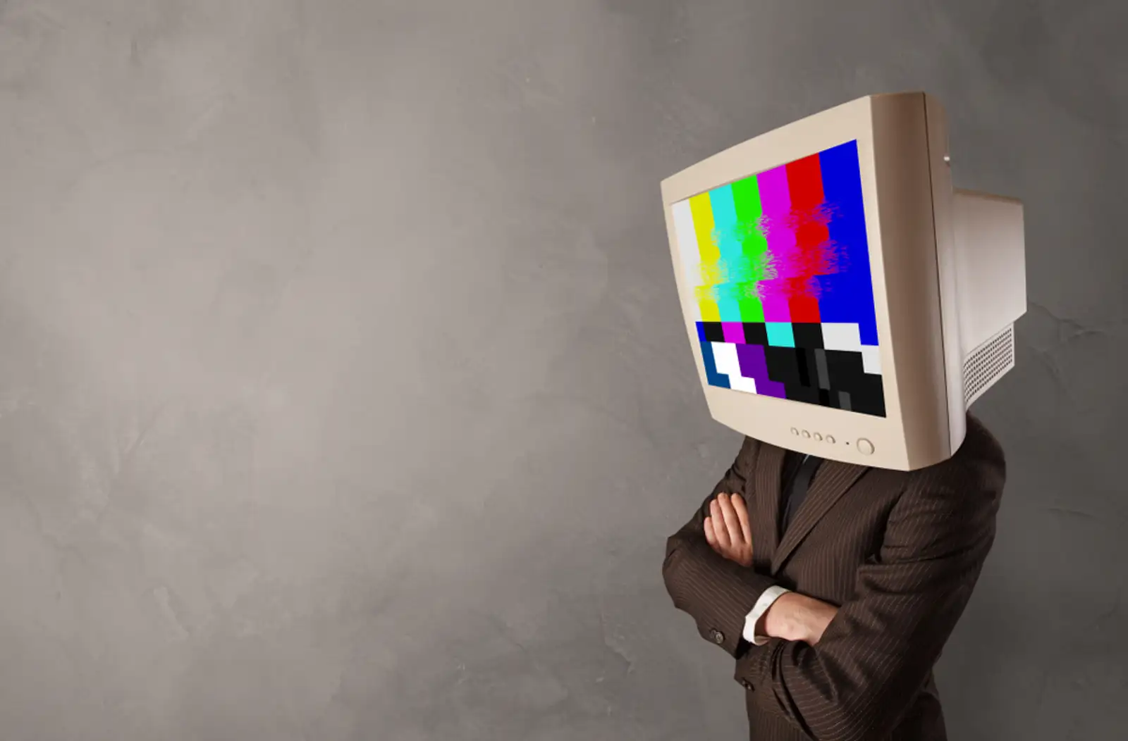 Young person with monitor head with no channel concept.jpeg