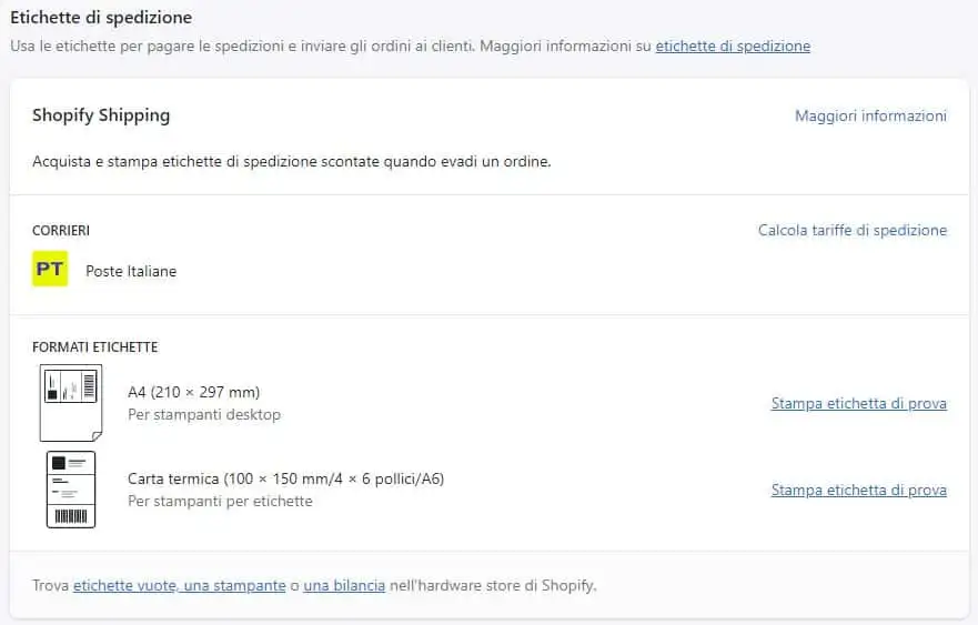 Le funzionalità di Shopify Shipping
