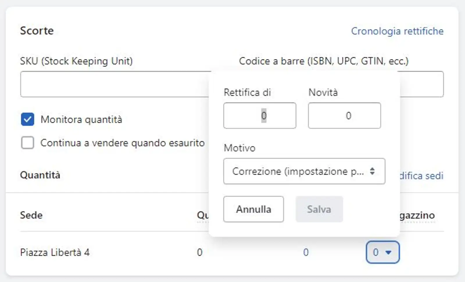 disponibilita magazzino shopify
