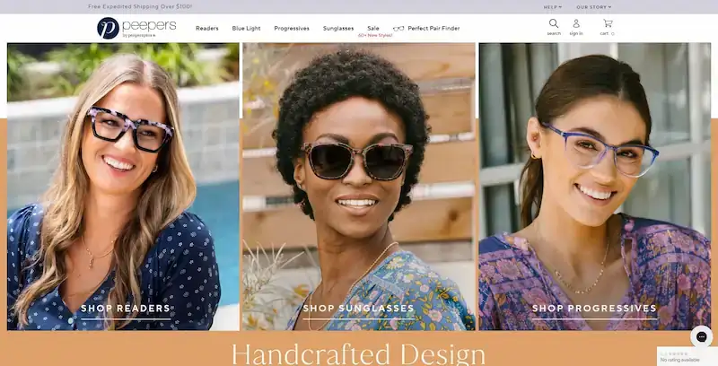 peepers home esempio shopify plus.webp