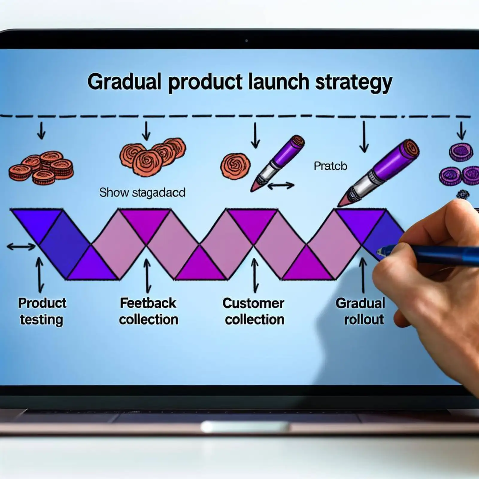 An image of a gradual product launch strategy in the ecommerce industry%2c involving testing%2c feedback collection%2c and gradual rollout to minimize risks.jpeg